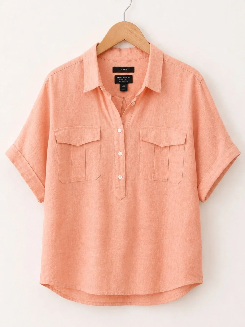 J.Crew Baird McNutt Irish Linen Peach Orange Short Sleeve Flowy Popover Blouse